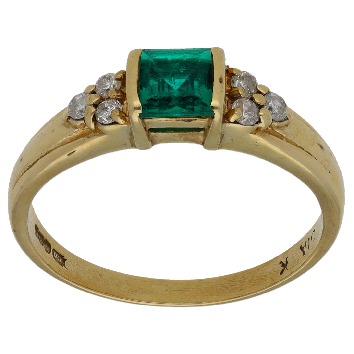 9ct Gold Man Made Emerald & 0.15ct Diamond Dress/Cocktail Ring Size Q