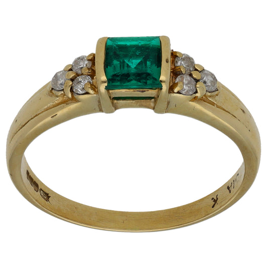 9ct Gold Man Made Emerald & 0.15ct Diamond Dress/Cocktail Ring Size Q