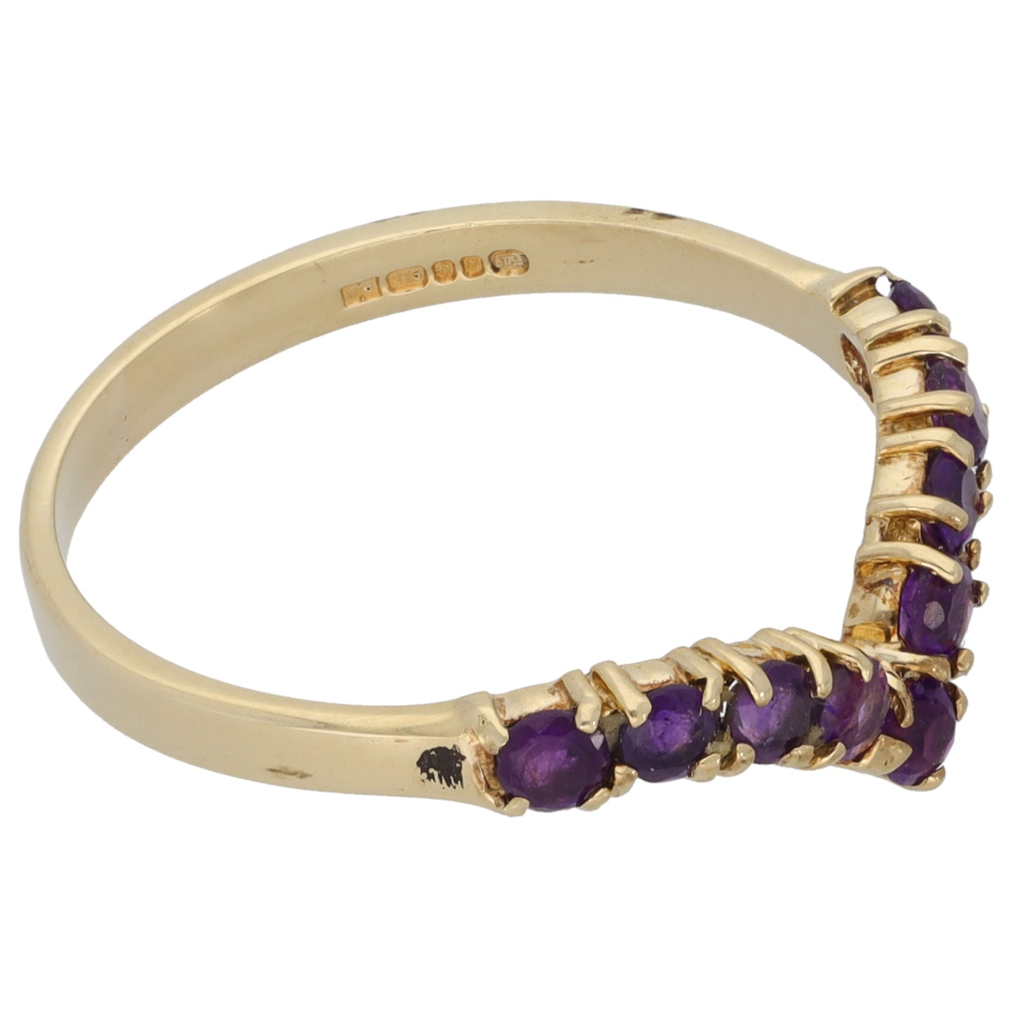 9ct Gold Amethyst Wishbone Ring Size Q
