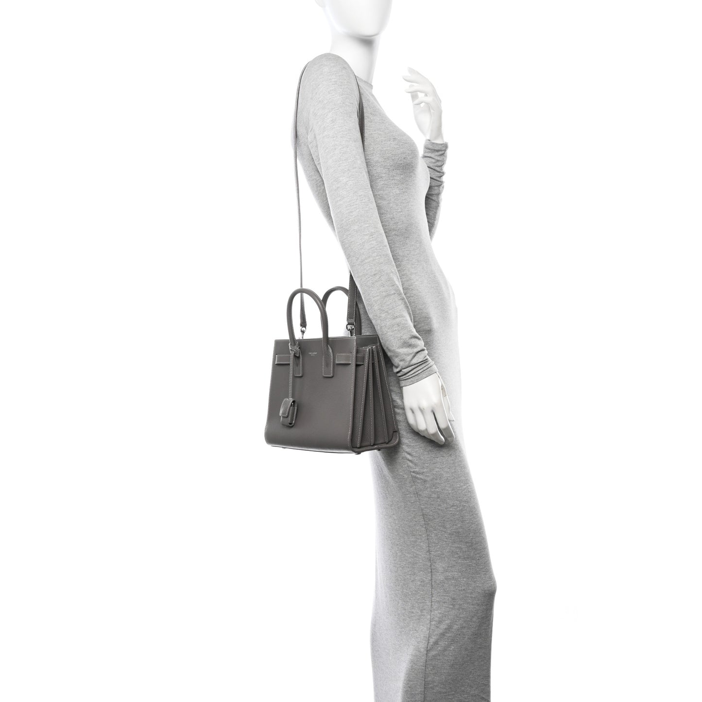 Yves Saint Laurent Grained Calfskin Top Stich Baby Sac De Jour Bag - Grey