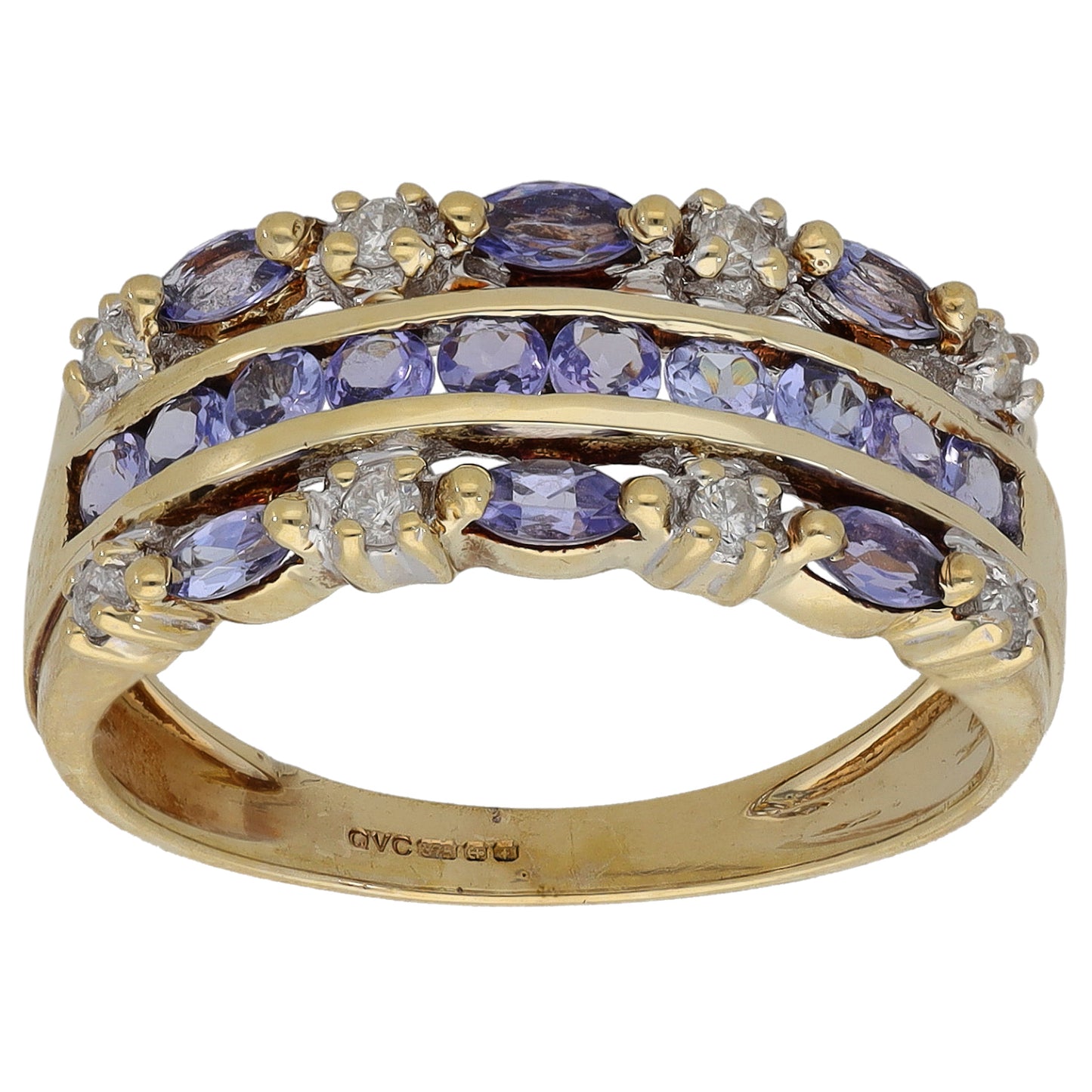 9ct Gold 0.08ct Diamond & Tanzanite Dress/Cocktail Ring Size P