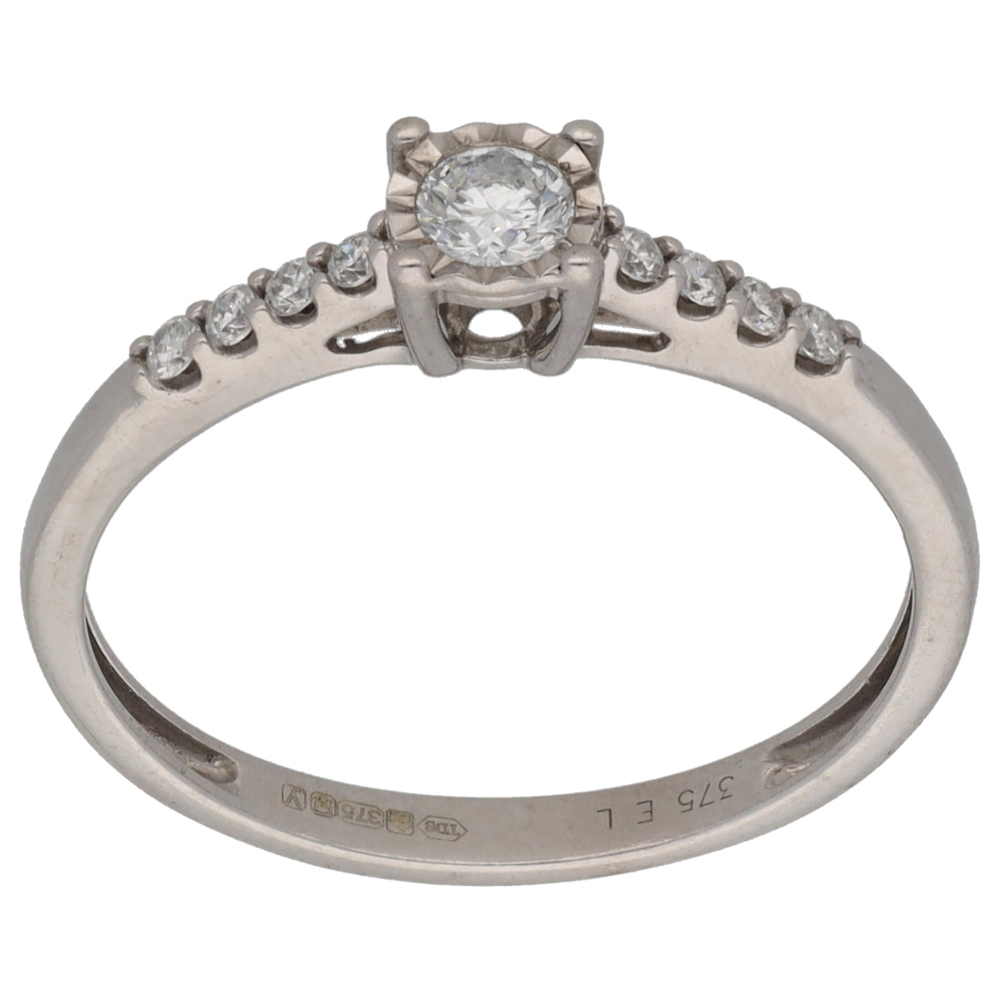 9ct White Gold Cubic Zirconia Single Stone Ring With Accents Size O