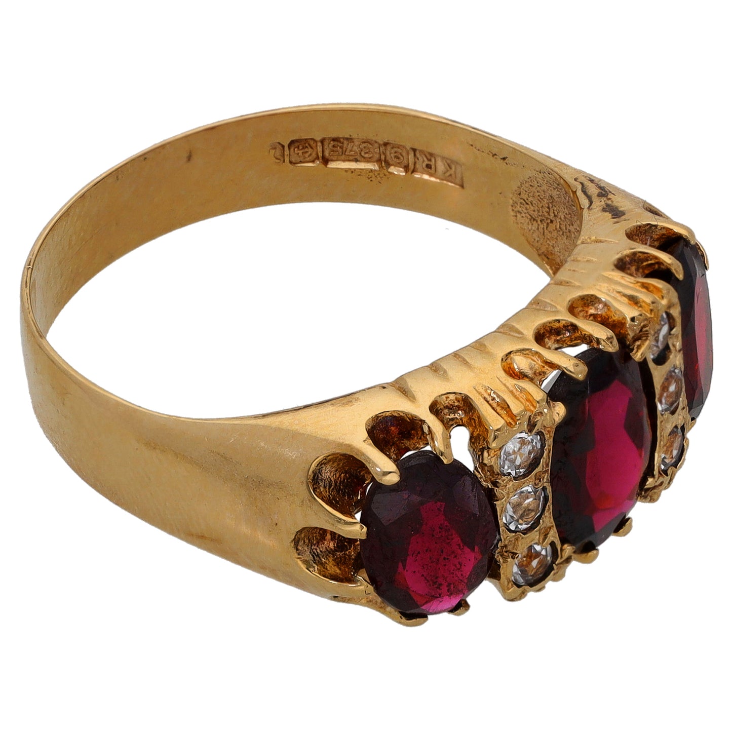 9ct Gold Garnet & Imitation Gems Dress/Cocktail Ring Size T