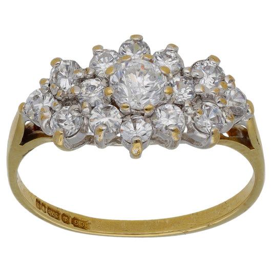 9ct Gold Cubic Zirconia Cluster Ring Size N