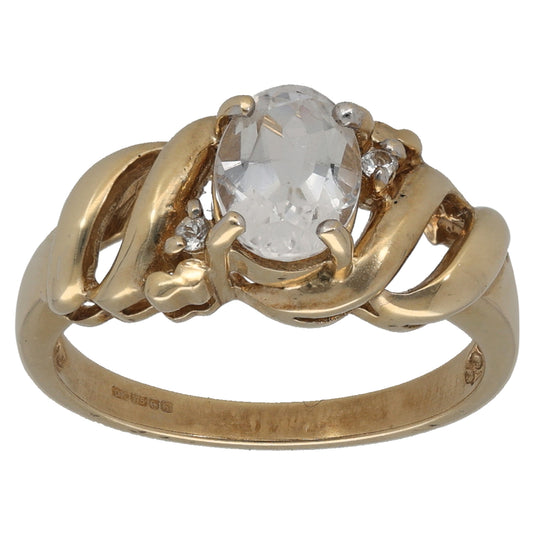 9ct Gold Cubic Zirconia Single Stone Ring with Accent Stones Size N