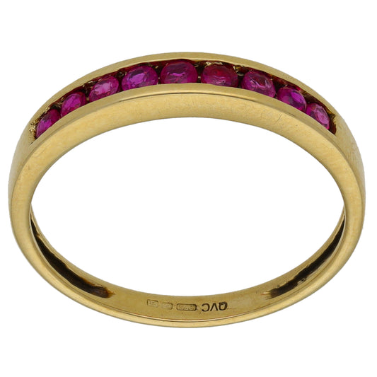 9ct Gold Ruby Half Eternity Ring Size Q