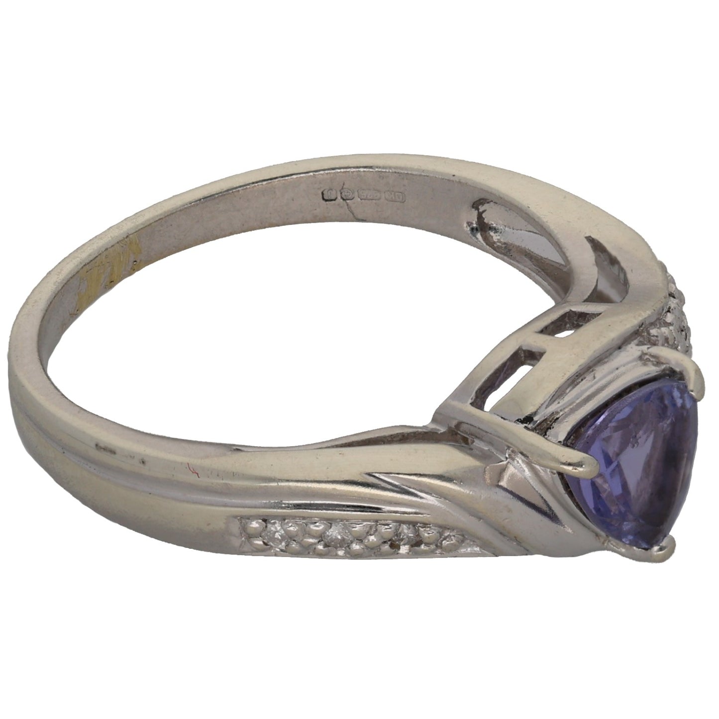 9ct White Gold Tanzanite & 0.035ct Diamond Single Stone Ring With Accents Size N