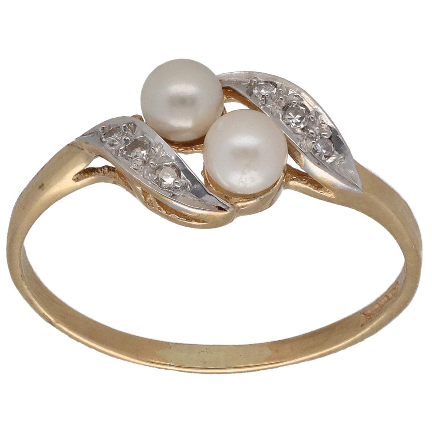 9ct Gold Cultured Pearl & 0.03ct Diamond Dress/Cocktail Ring Size P