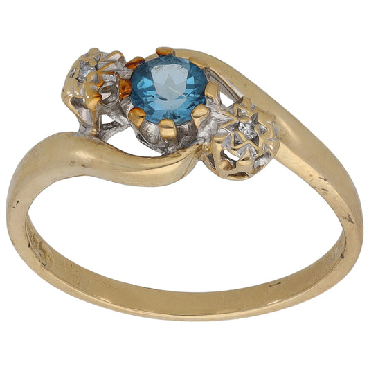 9ct Gold 0.02ct Diamond & Topaz Trilogy Ring Size K