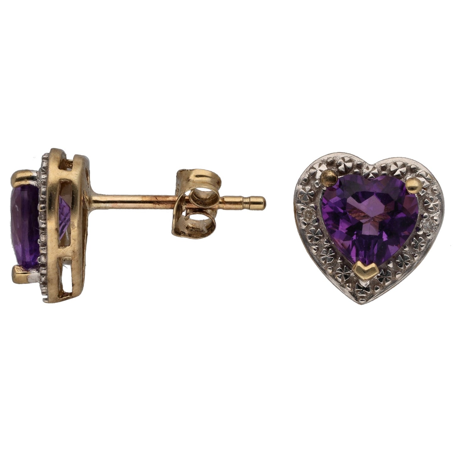 9ct Gold Amethyst & 0.02ct Diamond Dress/Cocktail Earrings
