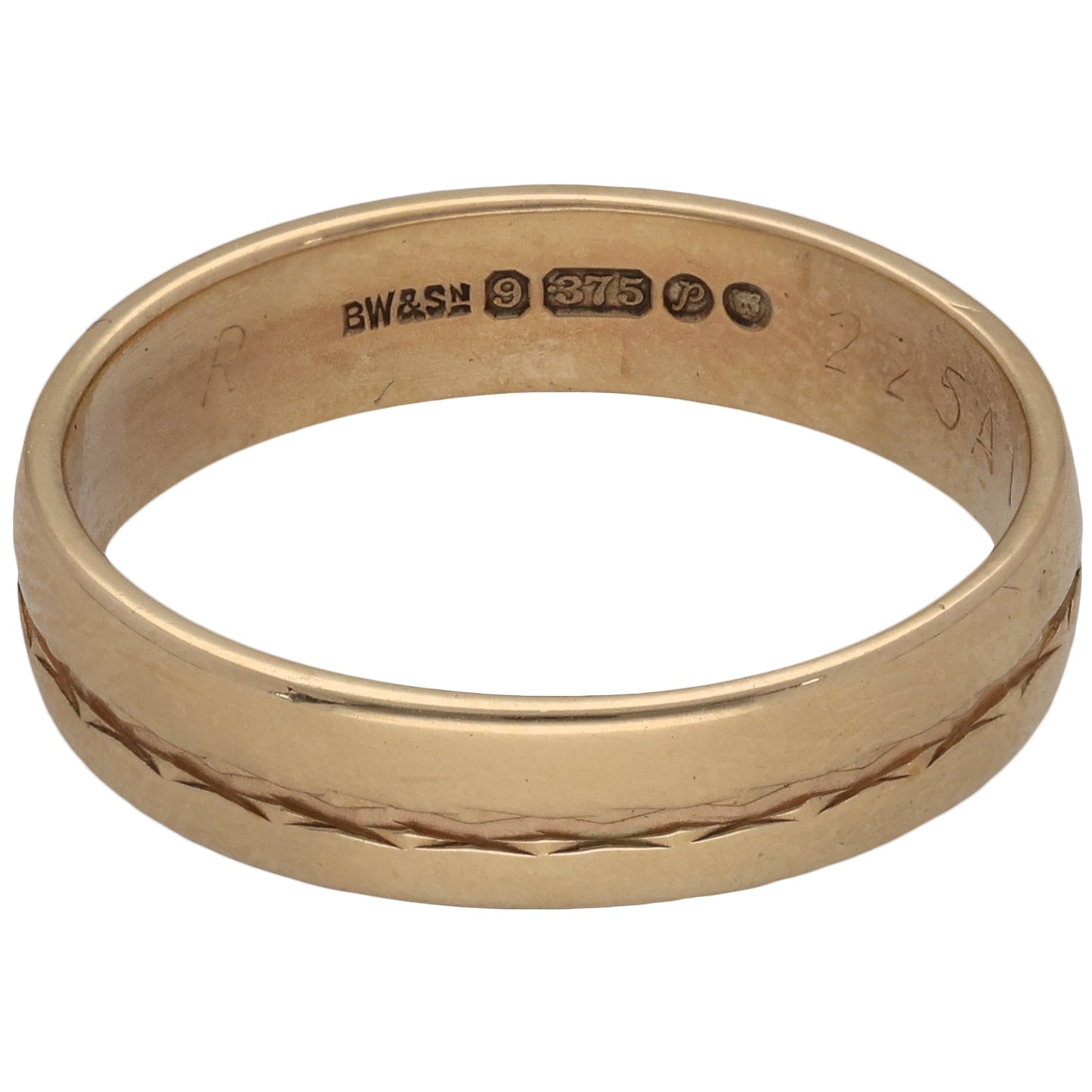 9ct Gold Patterned Wedding Ring Size R