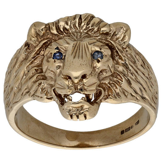 9ct Gold Sapphire Lion's Head Ring Size X