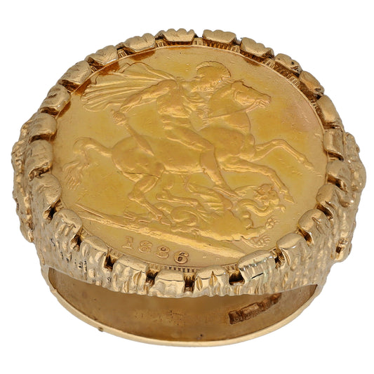 9ct Gold Full Sovereign Coin Ring Size S