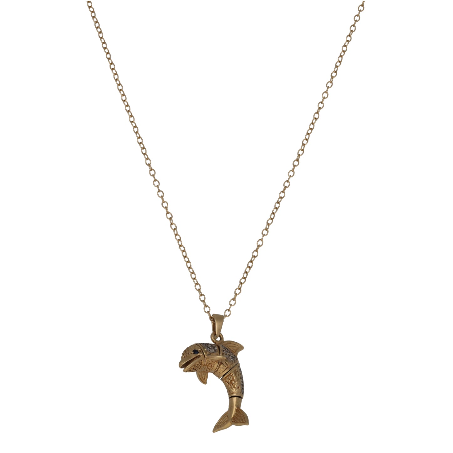 Gold-tone animal pendant on chain necklace, dolphin-shaped charm