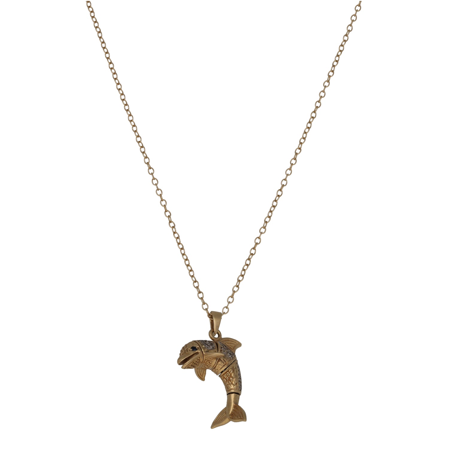Gold-tone animal pendant on chain necklace, dolphin-shaped charm