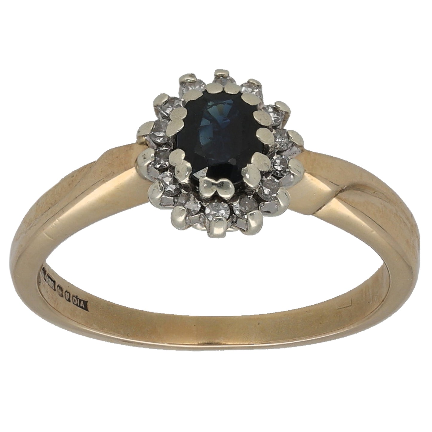 9ct Gold Sapphire & 0.07ct Diamond Dress/Cocktail Ring Size L