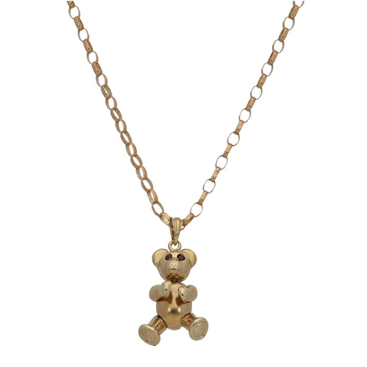 9ct Gold Garnet Teddy Bear Pendant With Chain