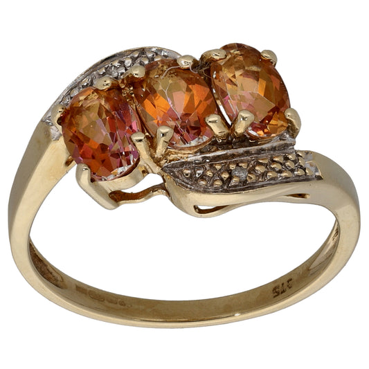 9ct Gold Coated Topaz & 0.01ct Diamond Dress/Cocktail Ring Size M