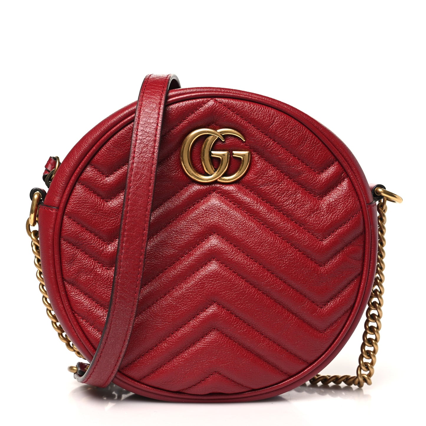 Gucci Glazed GG Marmont Round Shoulder Calfskin Leather Bag - Romantic Cerise