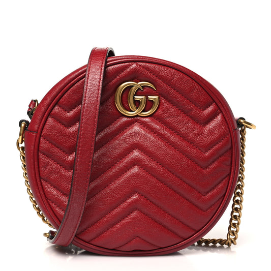 Gucci Glazed GG Marmont Round Shoulder Calfskin Leather Bag - Romantic Cerise