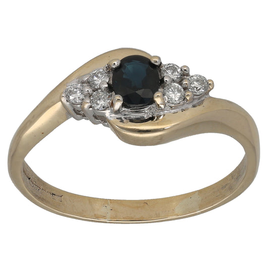 9ct Gold Sapphire & 0.18ct Diamond Dress/Cocktail Ring Size S