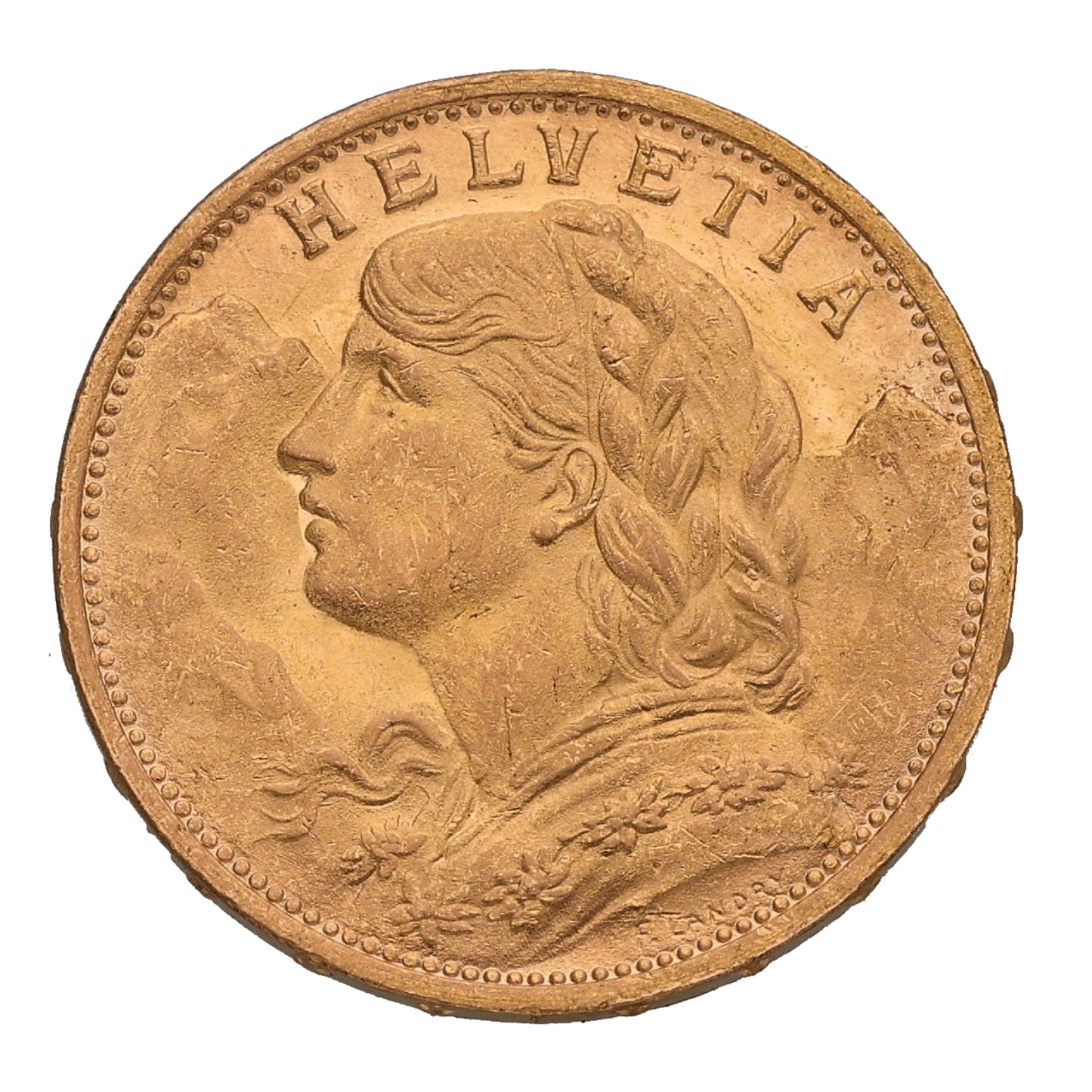 22ct Gold Helvetia Swiss 20 Francs Coin 1927