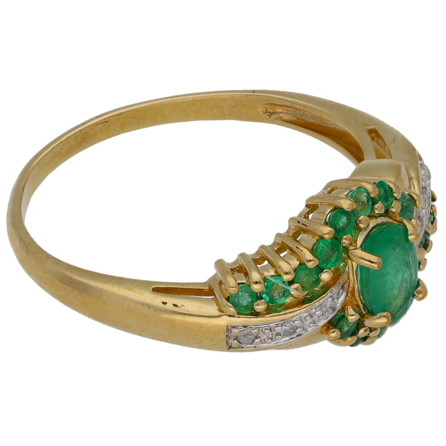 9ct Gold 0.03ct Diamond & Emerald Dress/Cocktail Ring Size Q