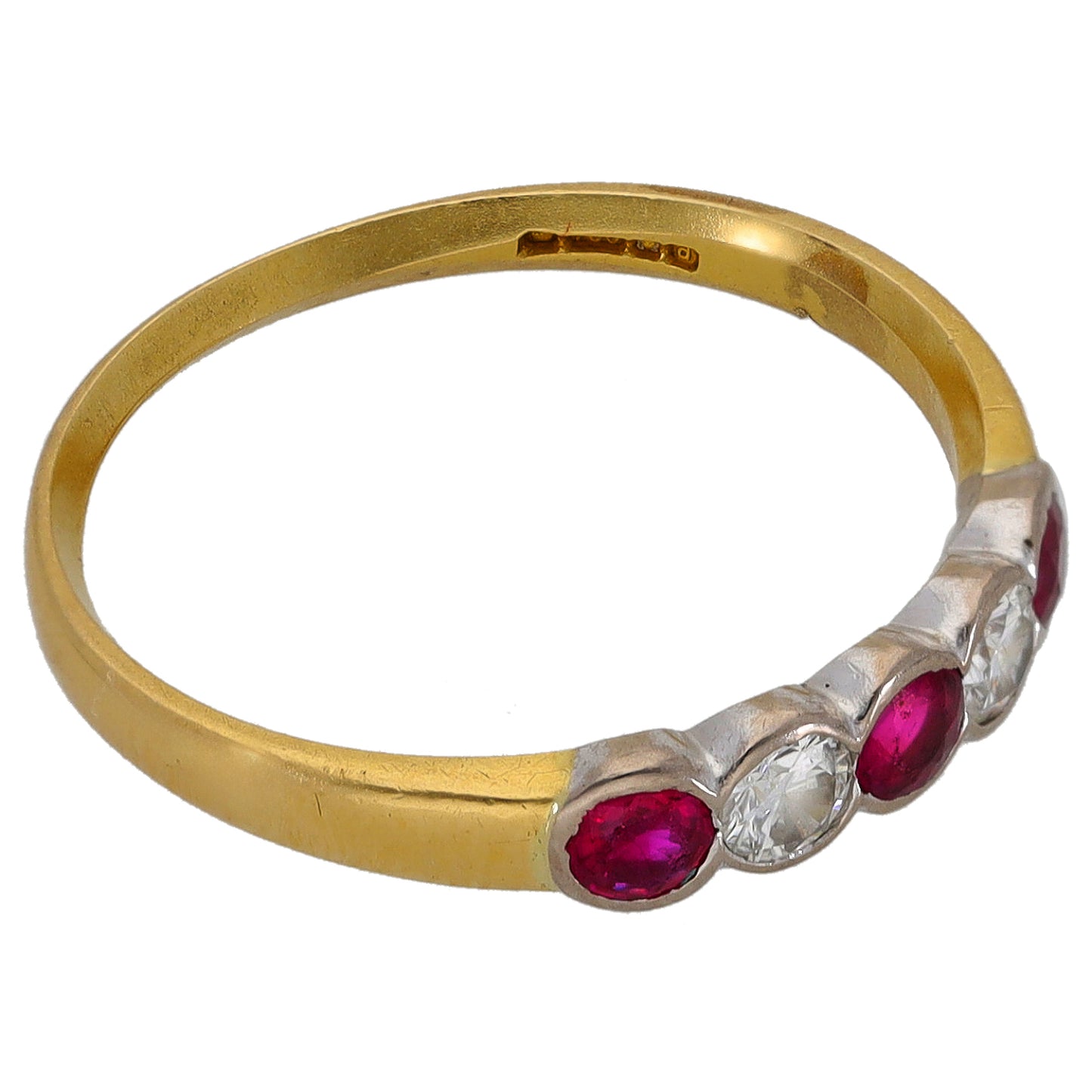 18ct Gold Ruby & 0.20ct Diamond Half Eternity Ring Size M