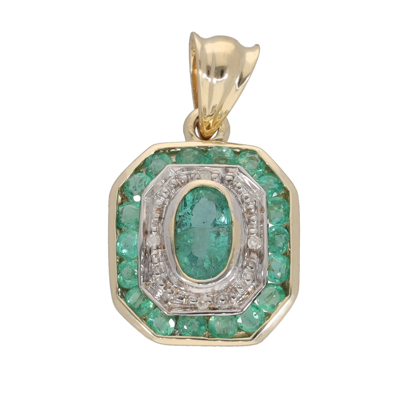 New 9ct Gold 0.02ct Diamond & Emerald Pendant