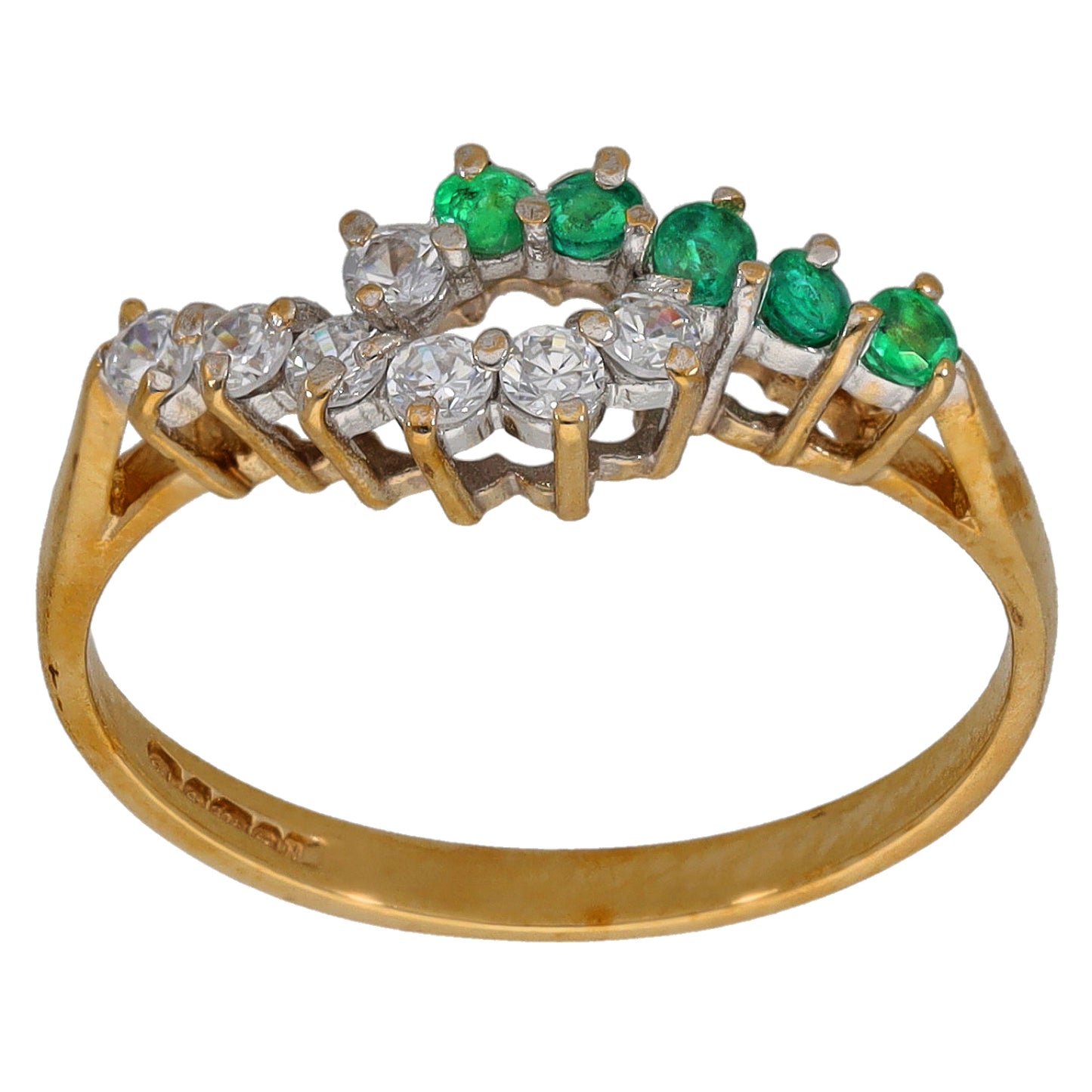 9ct Gold Emerald & Cubic Zirconia Dress/Cocktail Ring Size O