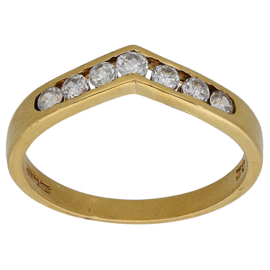 9ct Gold Cubic Zirconia Wishbone Ring Size N