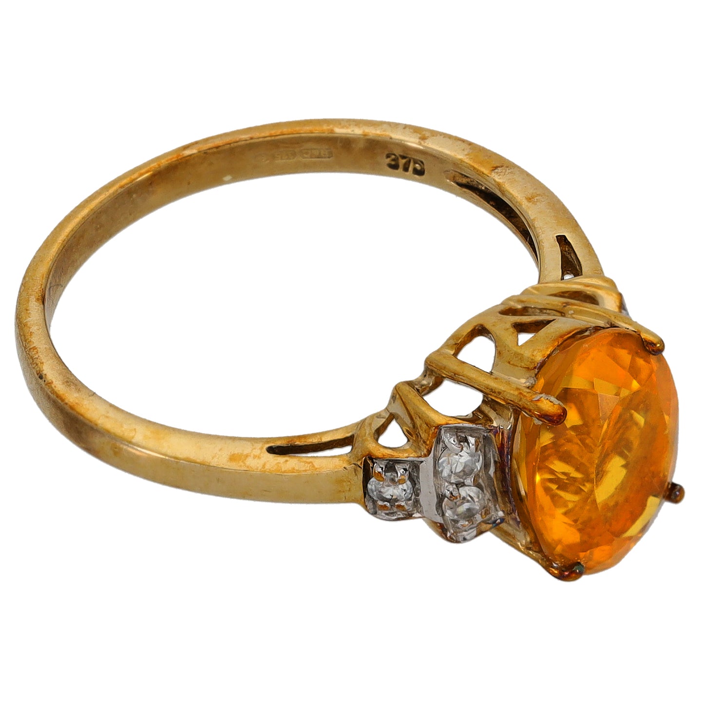 9ct Gold Opal & Imitation Gems Single Stone Ring With Accents Size N