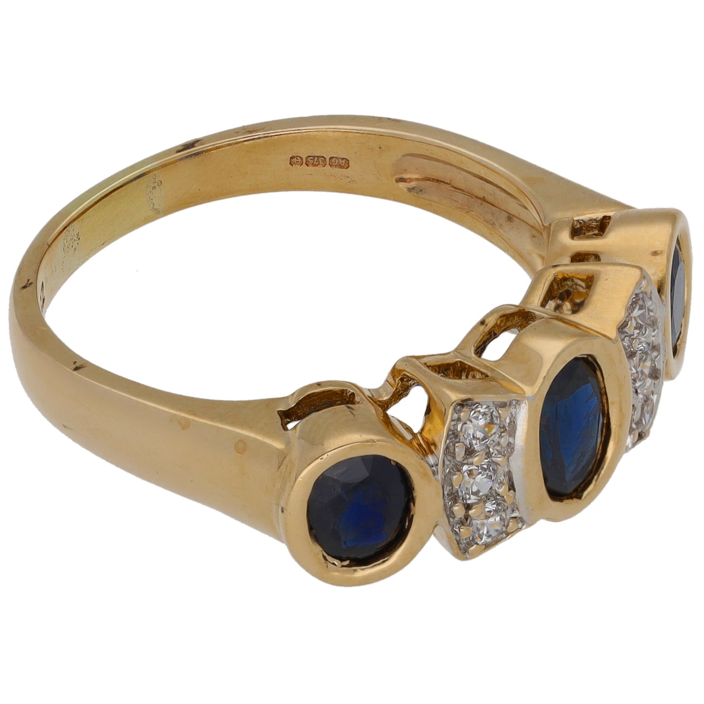 9ct Gold Sapphire & Cubic Zirconia Dress/Cocktail Ring Size Q
