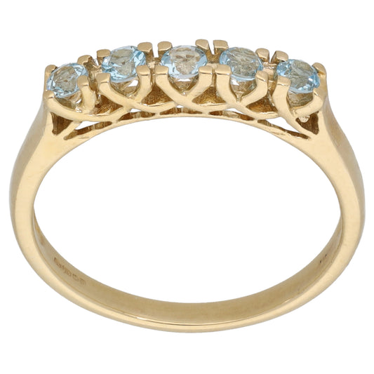 9ct Gold Aquamarine Half Eternity Ring Size N
