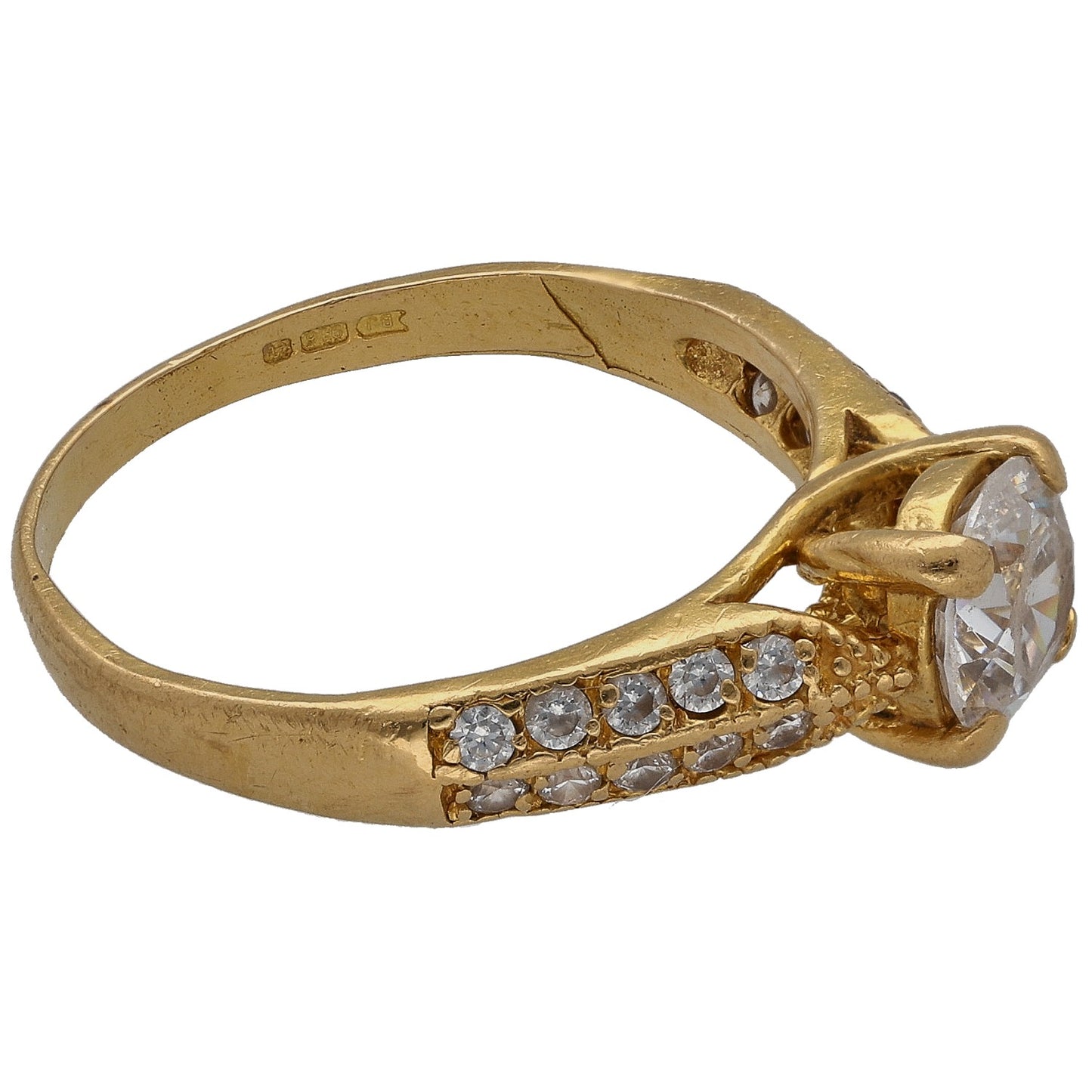 22ct Gold Cubic Zirconia Single Stone Ring With Accents Size O