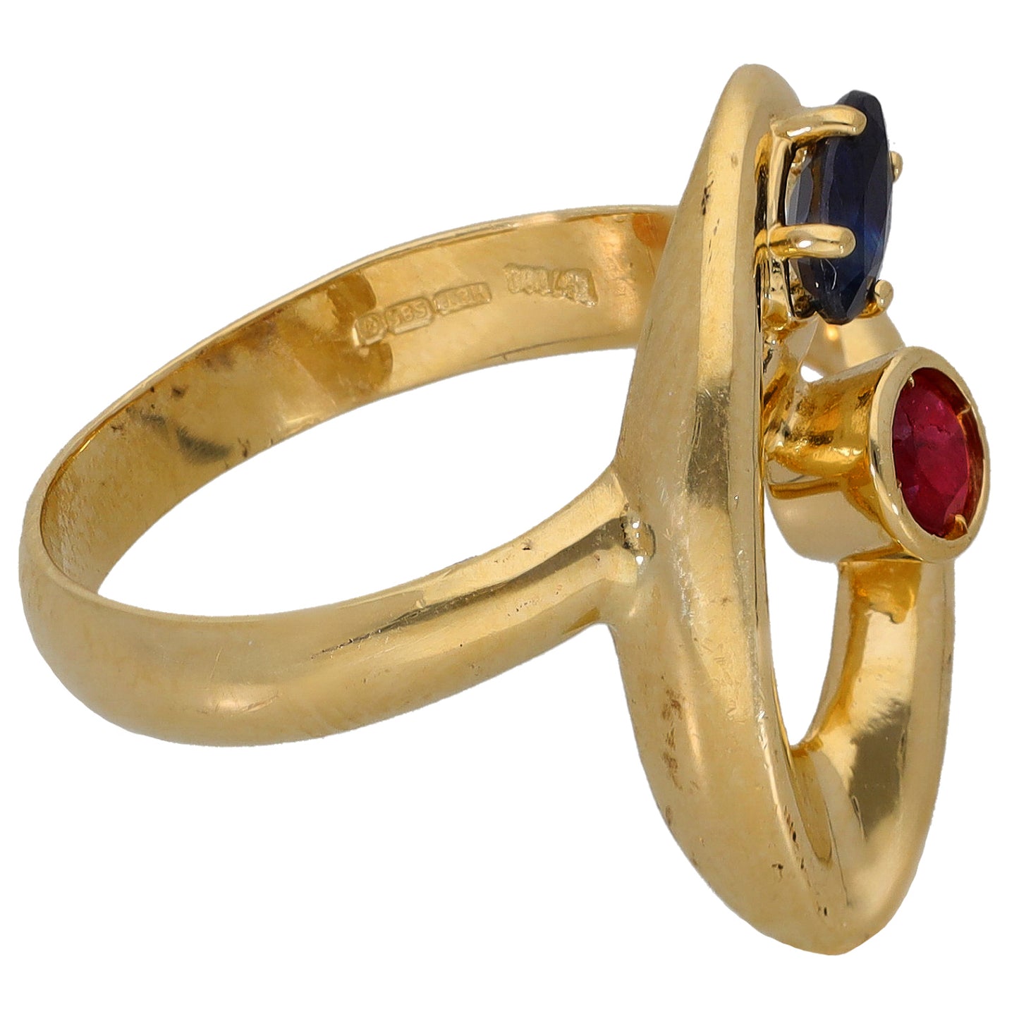 14ct Gold Ruby & Sapphire Two Stone Ring Size R