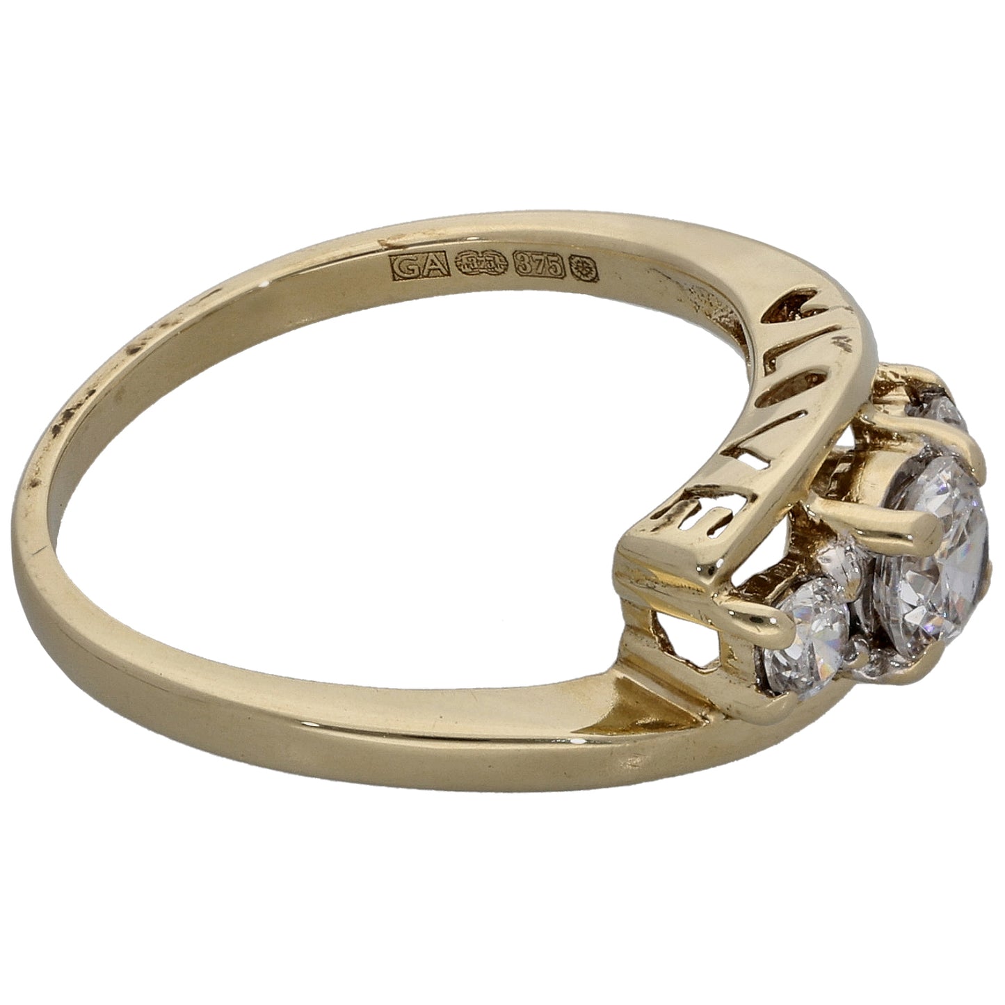 9ct Gold Cubic Zirconia Trilogy Ring Size N