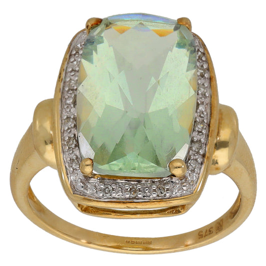 9ct Gold Quartz & 0.10ct Diamond Dress/Cocktail Ring Size Q