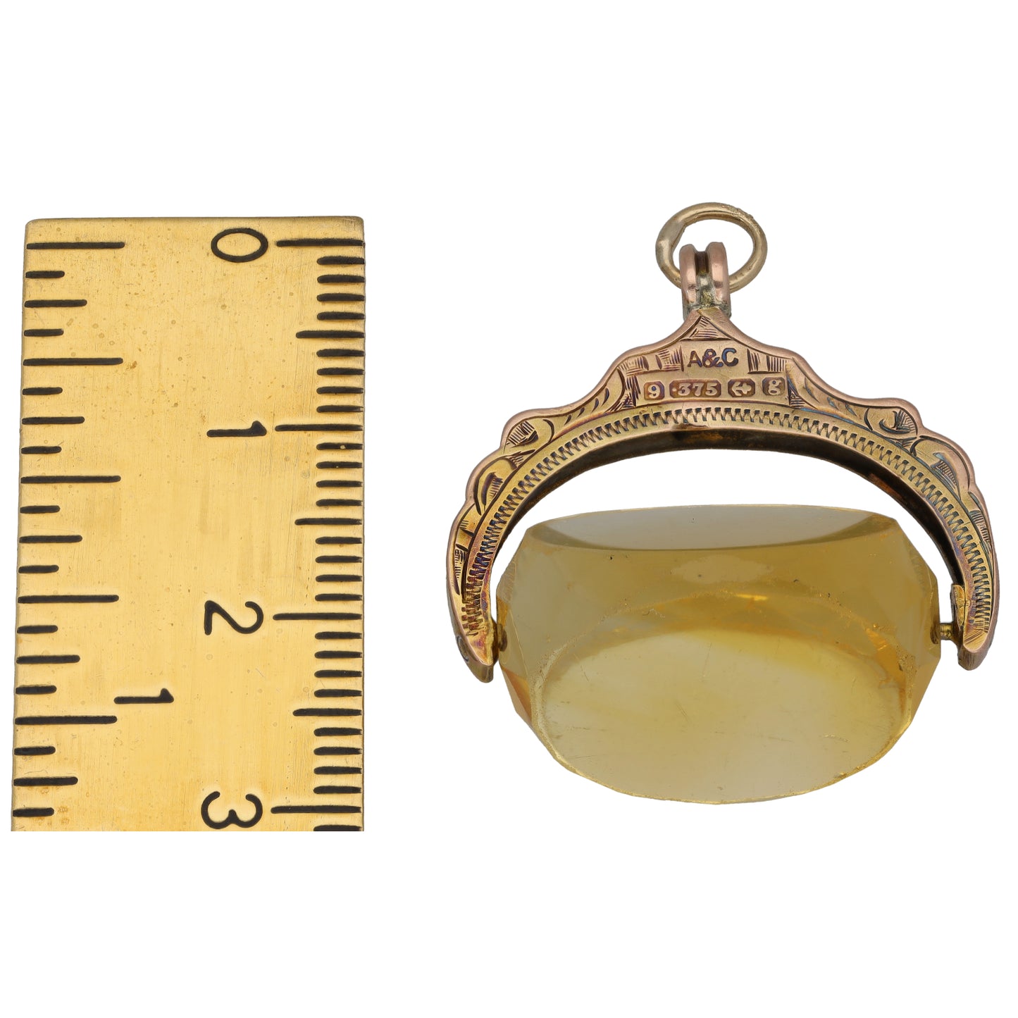 9ct Gold Citrine A&V Fob Pendant