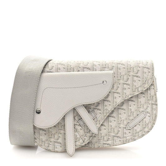 Christian Dior Saddle Oblique Coated Canvas Bag - White & Grey