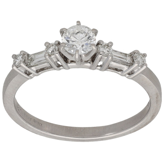18ct White Gold 0.46ct Diamond Solitaire Ring With Accent Stones Size M