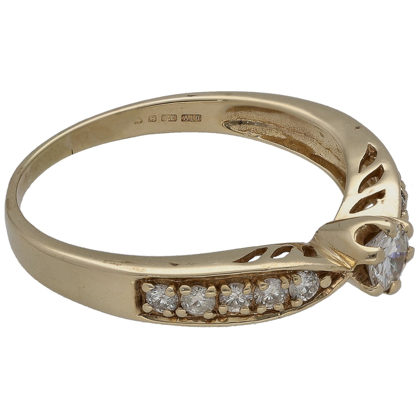 9ct Gold 0.55ct Diamond Solitaire Ring With Accent Stones Size S