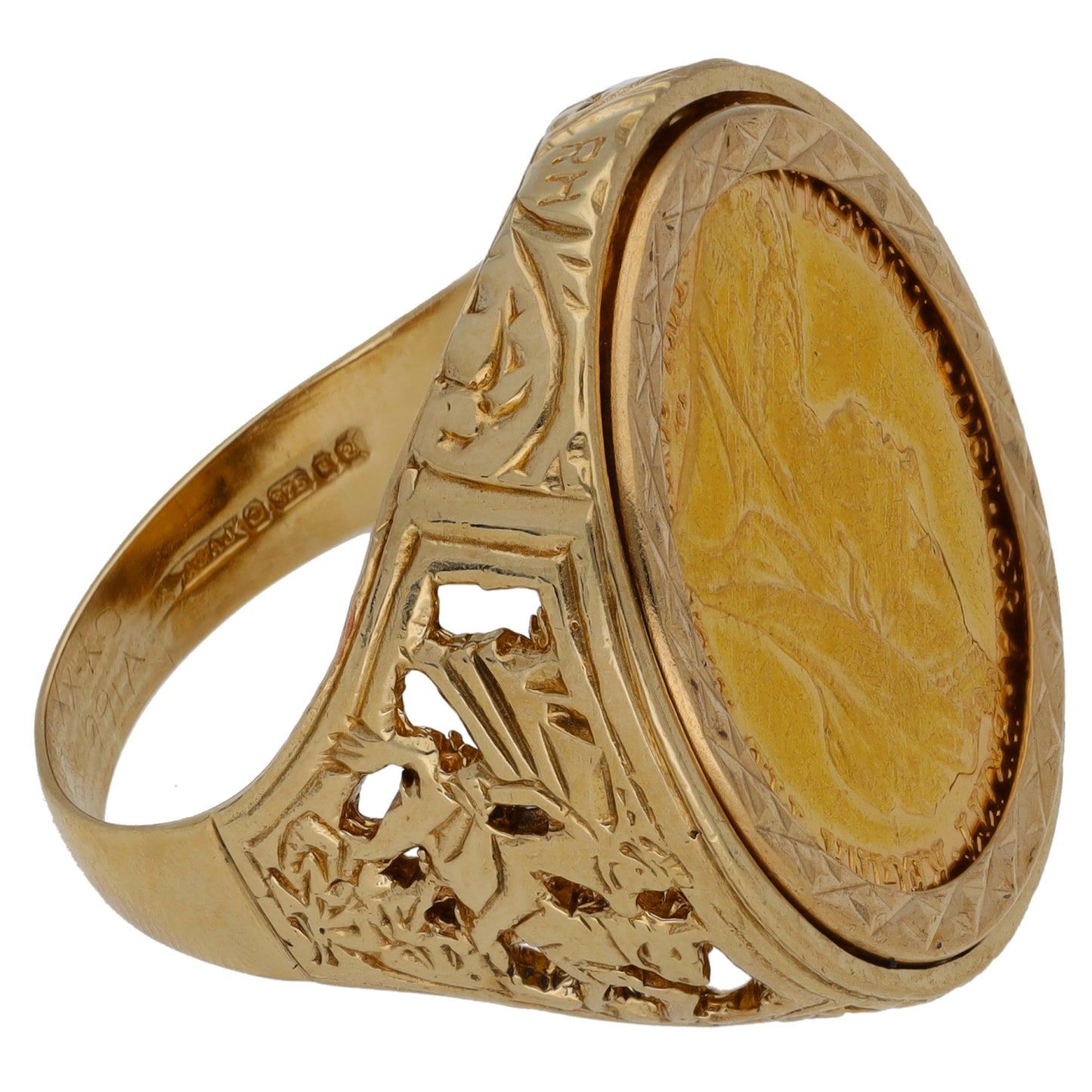 9ct Gold Full Sovereign Coin Ring Size S