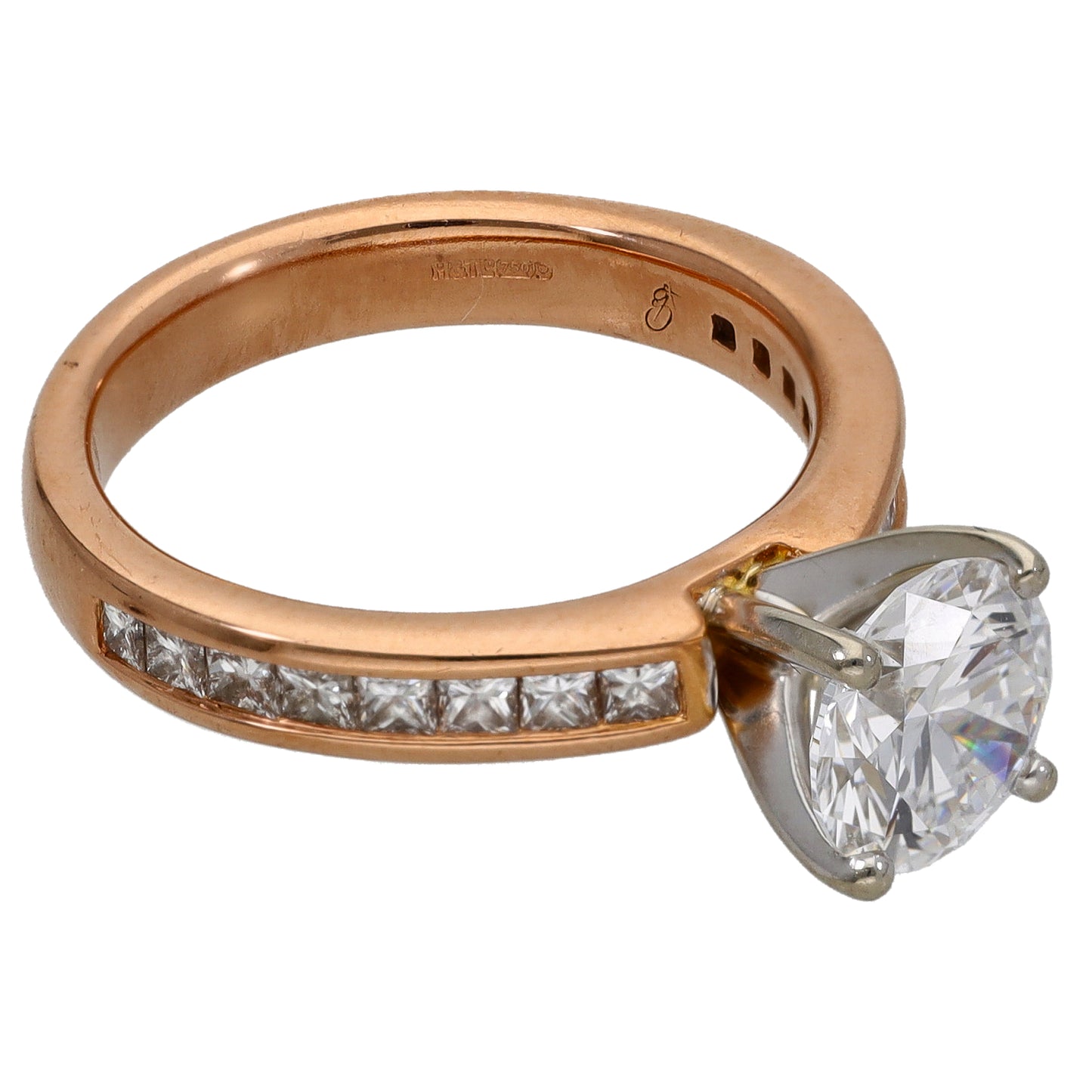 18ct Rose Gold 2.40ct Diamond Solitaire Ring With Accent Stones Size K