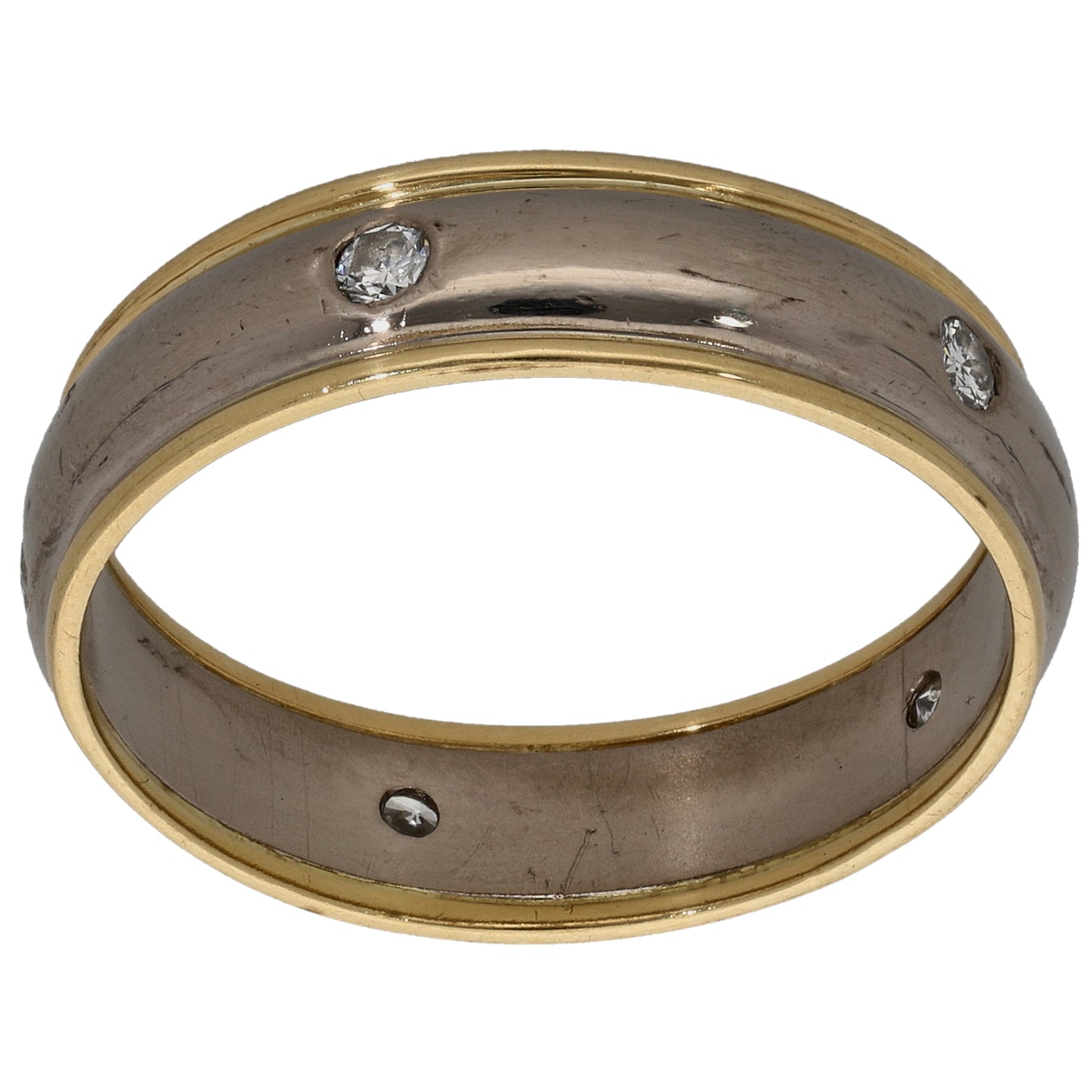 18ct Bi-Colour Gold 0.15ct Diamond Patterned Wedding Ring Size U