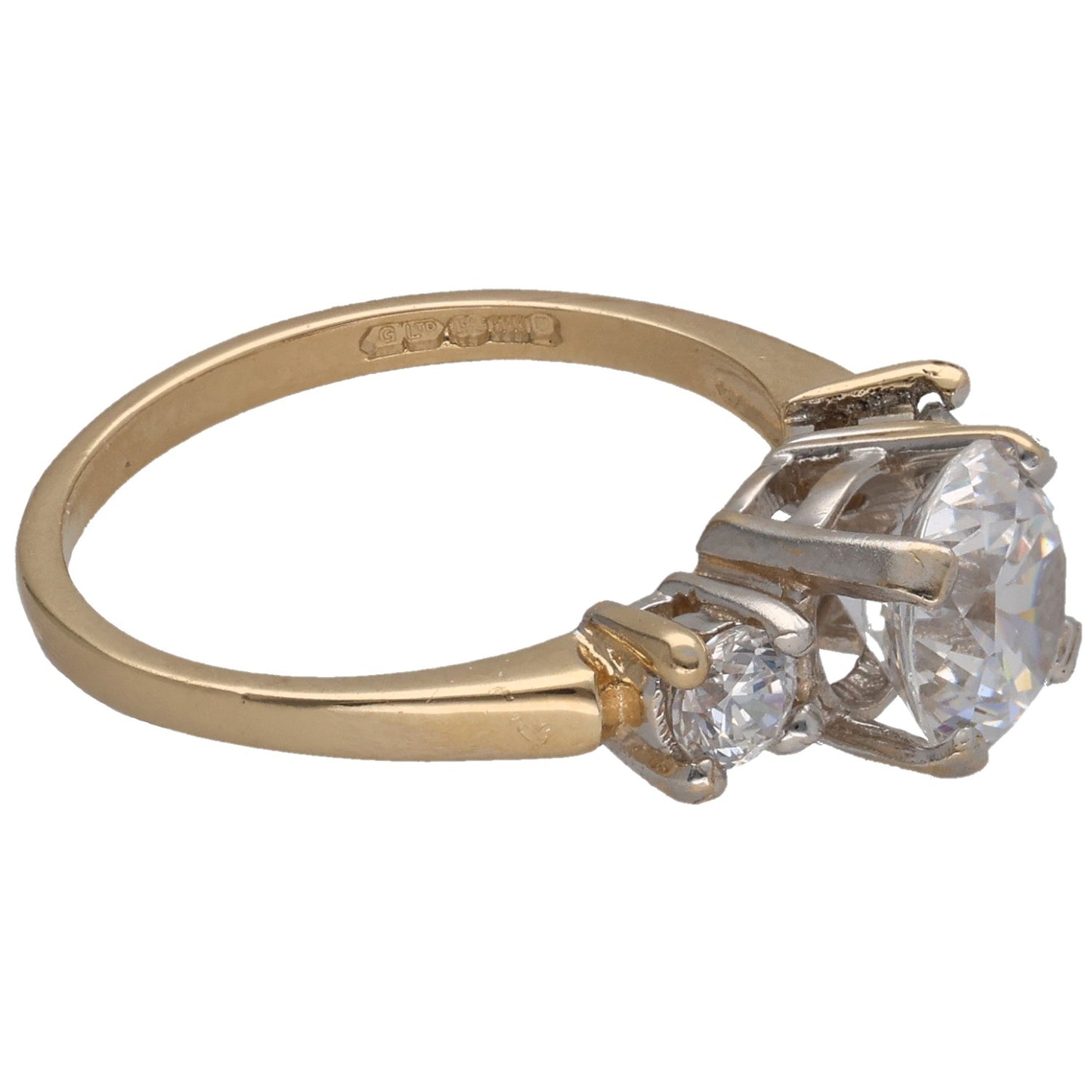 14ct Gold Cubic Zirconia Three Stone Ring Size K