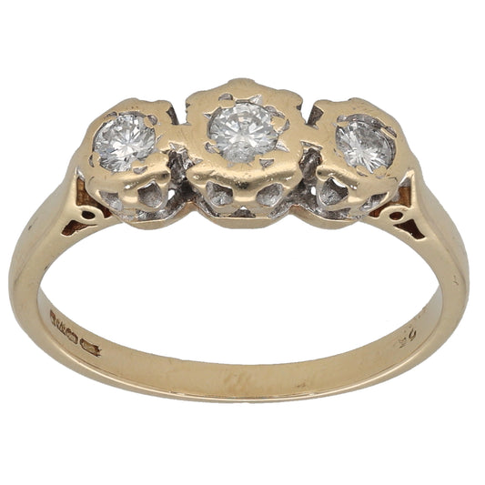 9ct Gold 0.25ct Diamond Trilogy Ring Size M