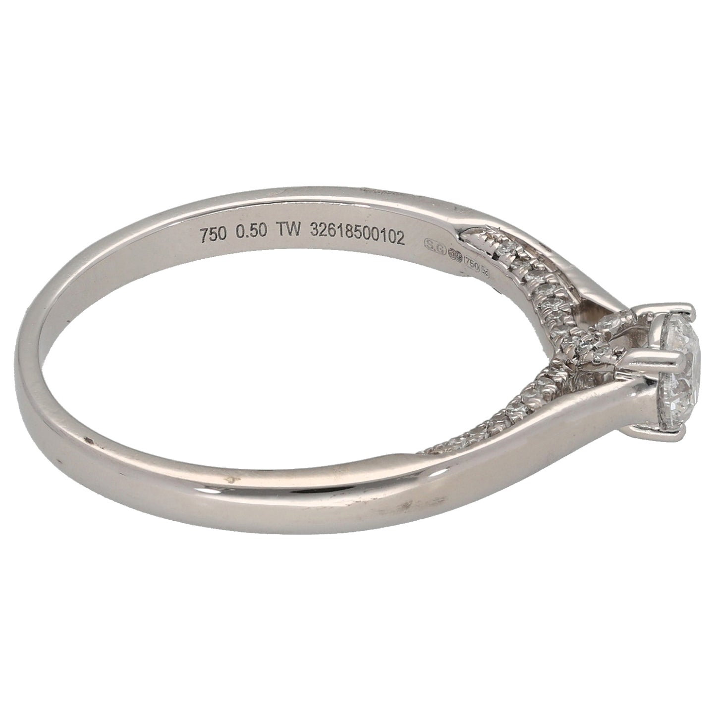 18ct White Gold 0.50ct Diamond Solitaire Ring With Accent Stones Size S