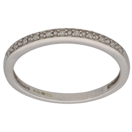 9ct White Gold 0.04ct Diamond Half Eternity Ring Size O