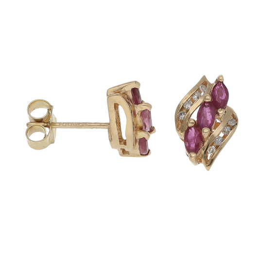 9ct Gold Ruby & 0.16ct Diamond Dress/Cocktail Earrings